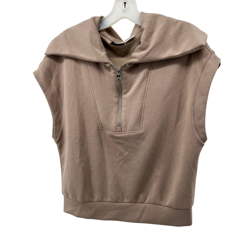 Bailey 44‎ Womens Taupe Quarter Zip Sleeveless Sailor Collar Sweatshirt Top S